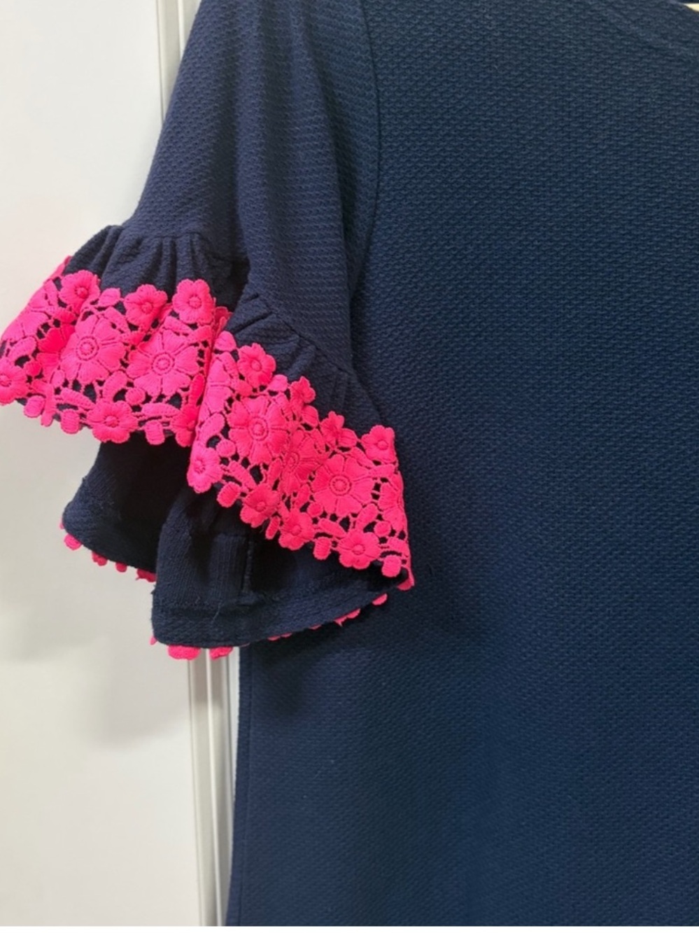 Sail To Sable Navy Pink Crochet Trim Shift Dress Size Medium - Picture 5 of 8